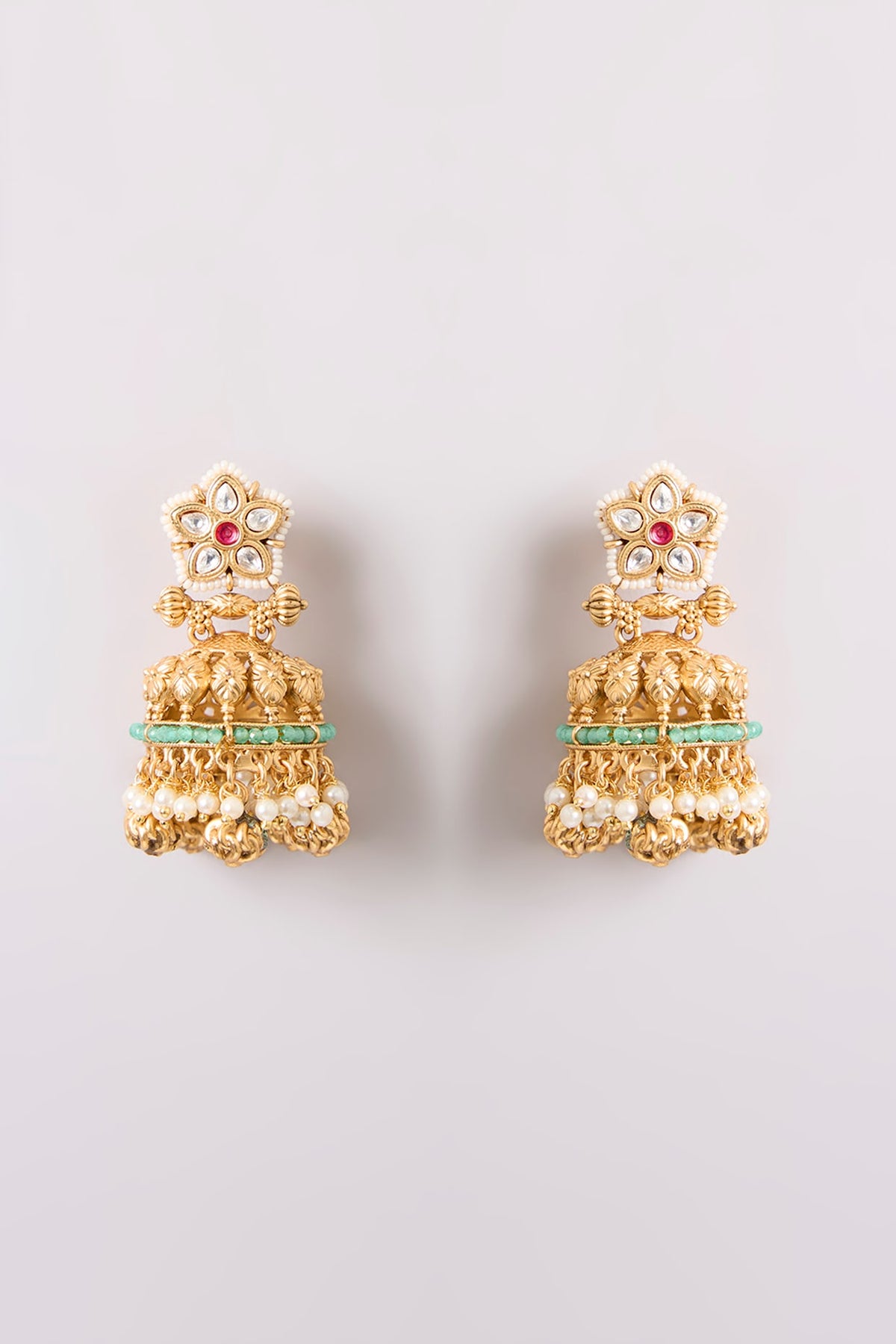 Gold Finish Kundan Polki Jhumka Earrings