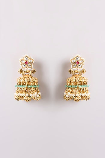 Gold Finish Kundan Polki Jhumka Earrings