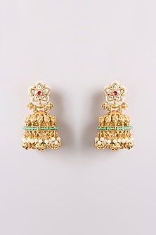 Gold Finish Kundan Polki Jhumka Earrings