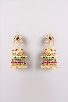 Gold Finish Kundan Polki Jhumka Earrings