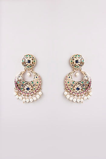 Gold Finish Pearl Chandbali Earrings