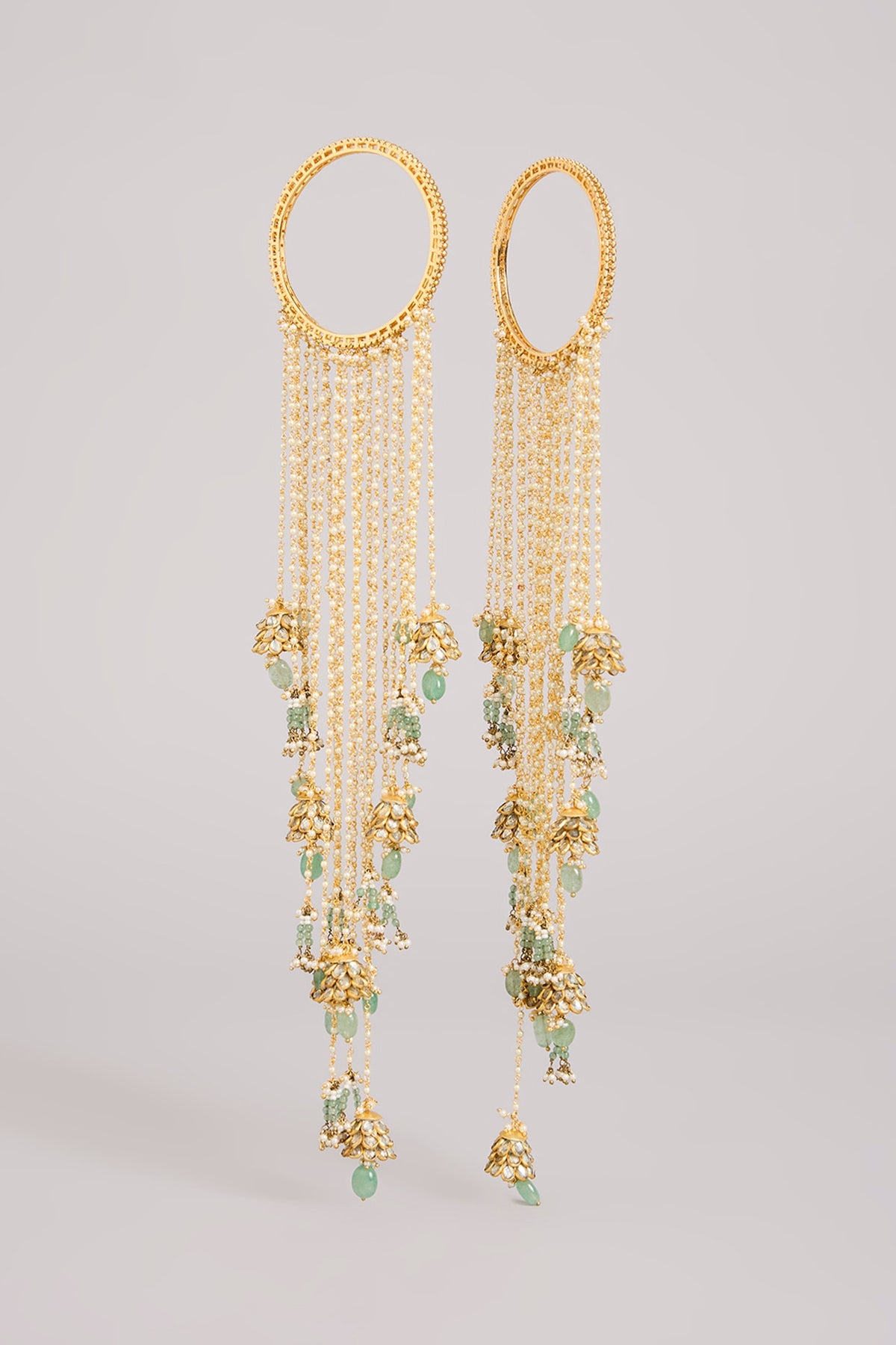 Gold Finish Kundan Polki Kaleeras (Set Of 2)