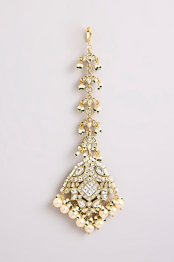 Gold Finish Kundan Polki & Pearl Maangtikka