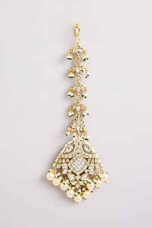 Gold Finish Kundan Polki & Pearl Maangtikka
