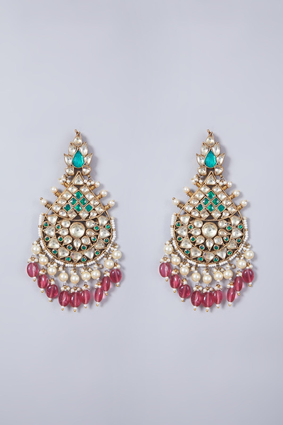 Gold Finish Green Onyx & Kundan Polki Earrings