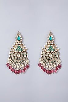 Gold Finish Green Onyx & Kundan Polki Earrings