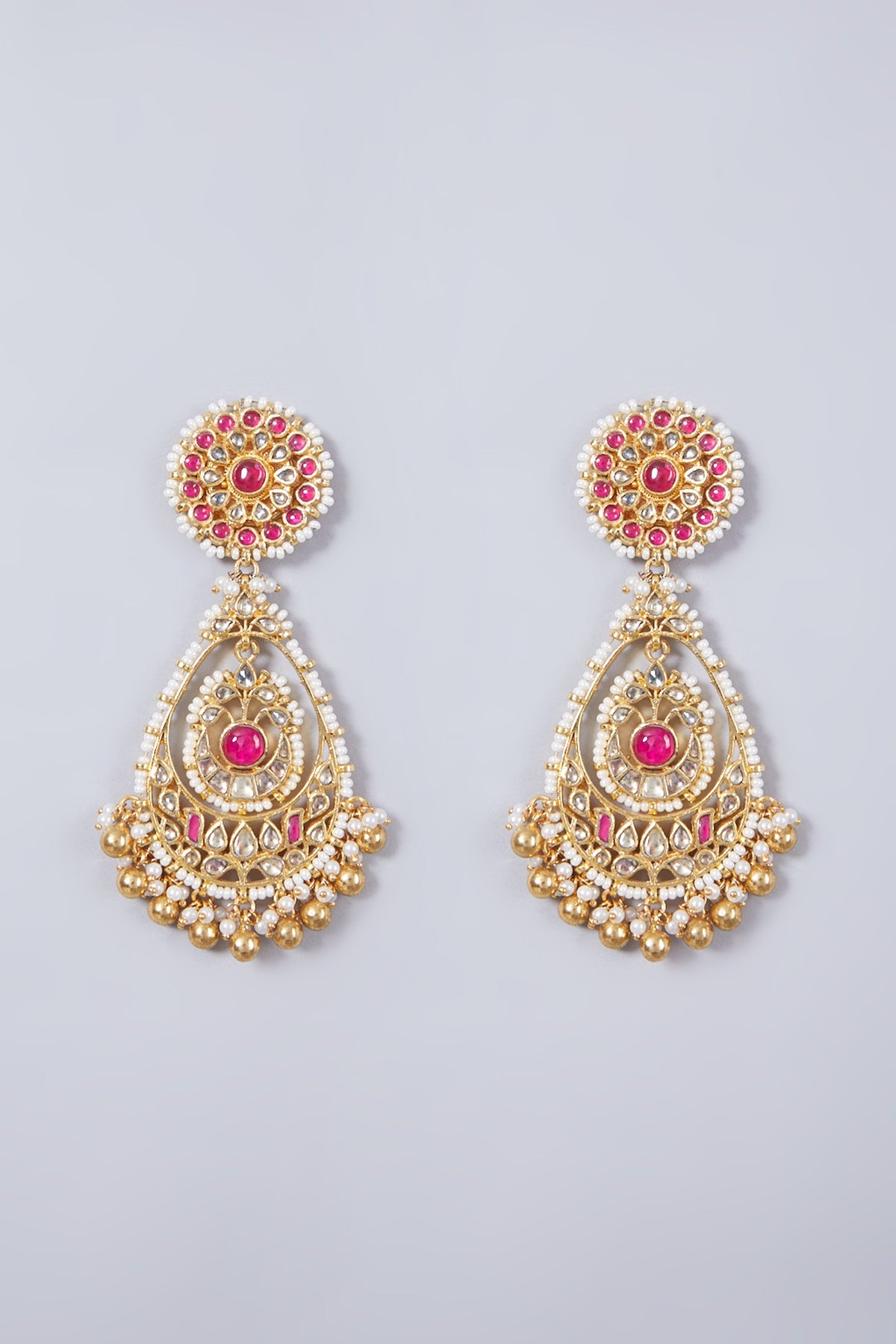 Gold Finish Ruby & Kundan Polki Earrings