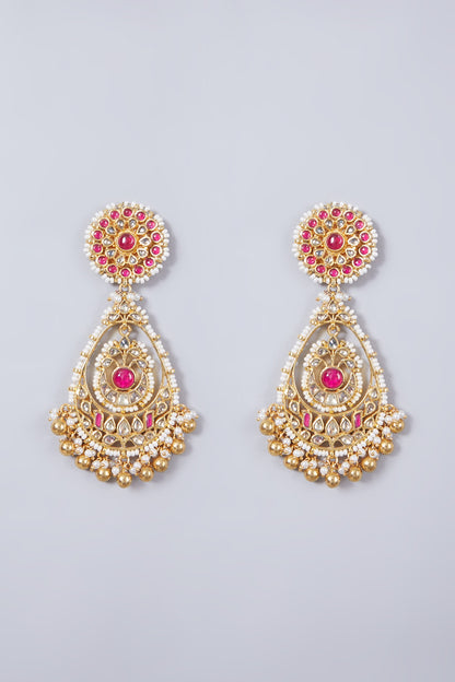 Gold Finish Ruby & Kundan Polki Earrings