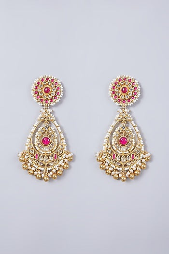 Gold Finish Ruby & Kundan Polki Earrings