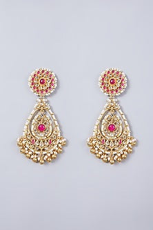 Gold Finish Ruby & Kundan Polki Earrings