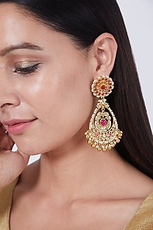 Gold Finish Ruby & Kundan Polki Earrings