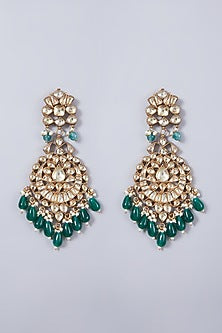 Gold Finish Green Onyx Earrings