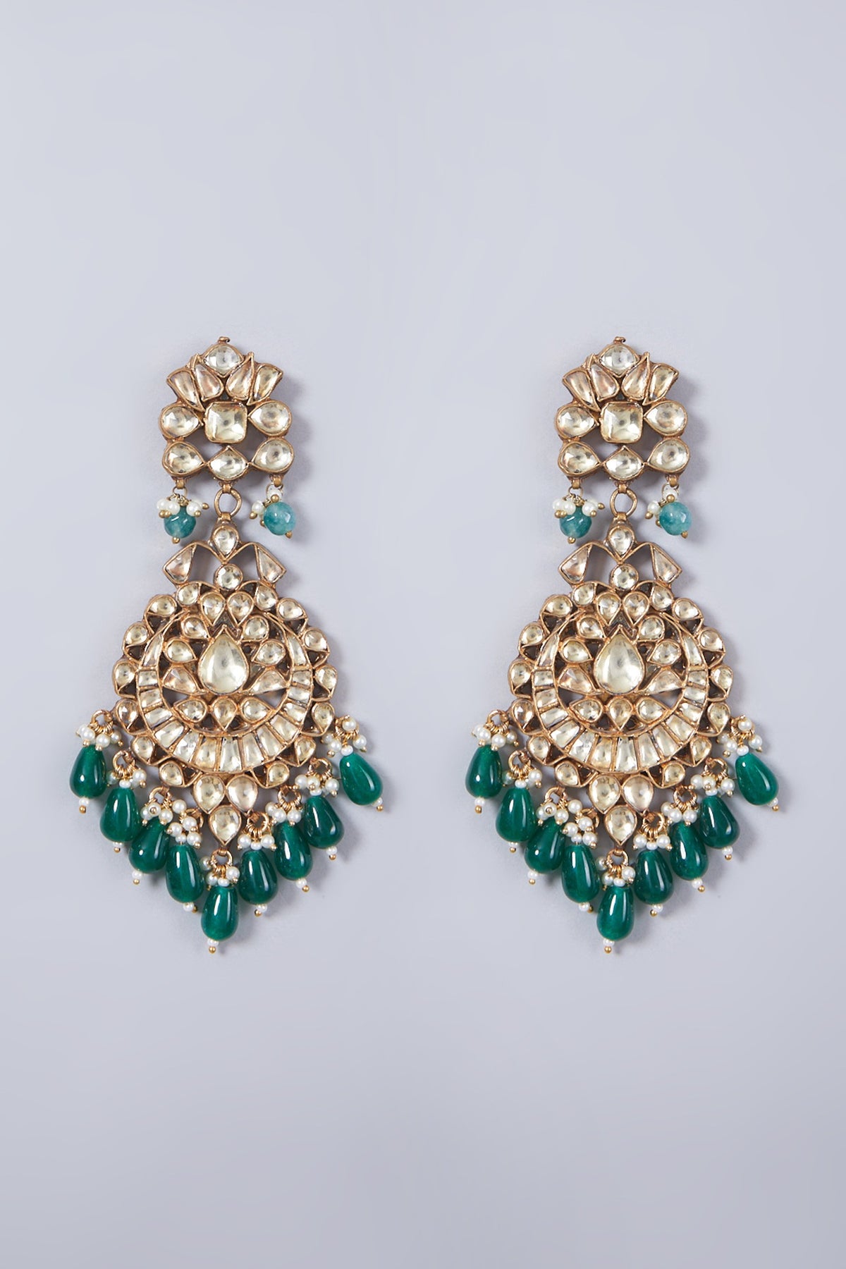 Gold Finish Green Onyx Earrings