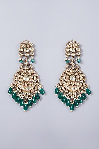 Gold Finish Green Onyx Earrings