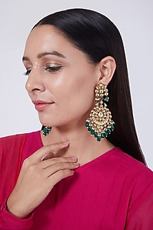 Gold Finish Green Onyx Earrings