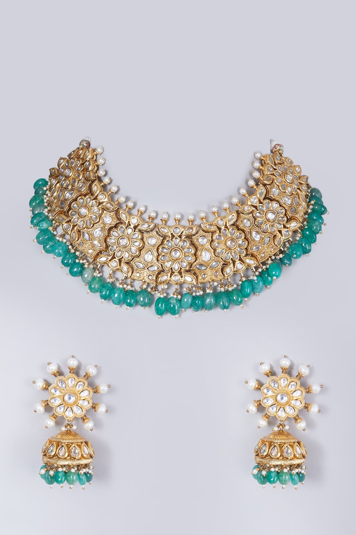 Gold Finish Green Choker Necklace Set