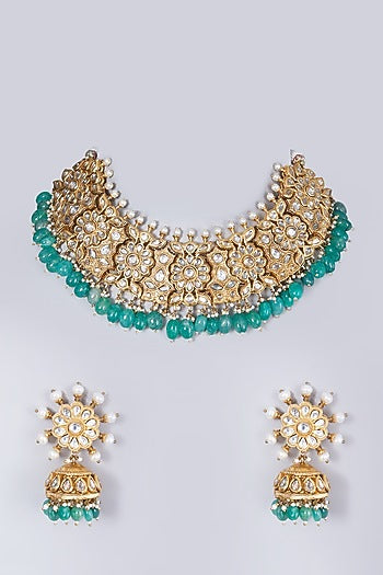 Gold Finish Green Choker Necklace Set