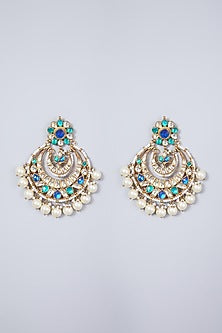 Gold Finish Green & Blue Onyx Chandbali Earrings