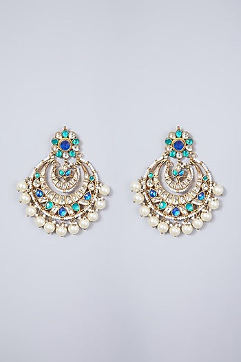 Gold Finish Green & Blue Onyx Chandbali Earrings