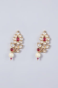 Gold Finish Kundan Polki Side Pendant Necklace Set
