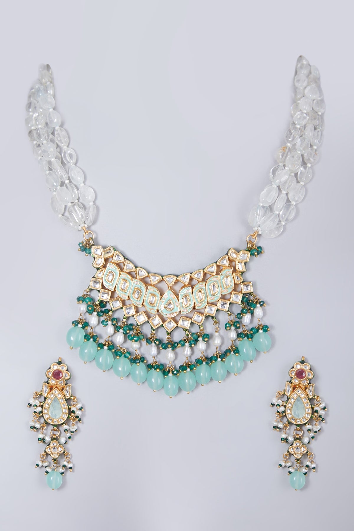 Gold Finish Turquoise Meenakari Pendant Necklace Set