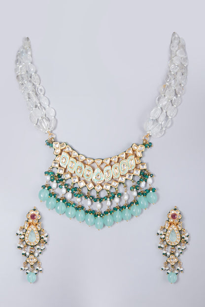 Gold Finish Turquoise Meenakari Pendant Necklace Set