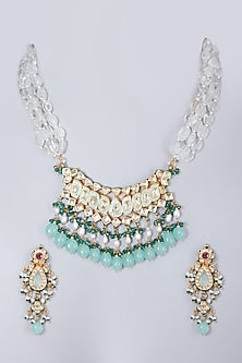 Gold Finish Turquoise Meenakari Pendant Necklace Set