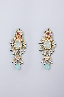 Gold Finish Turquoise Meenakari Pendant Necklace Set