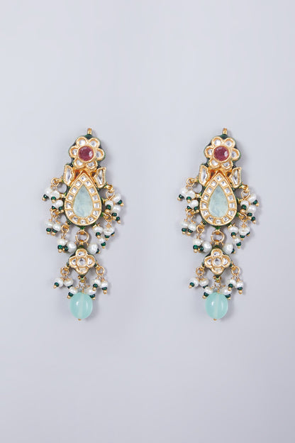 Gold Finish Turquoise Meenakari Pendant Necklace Set