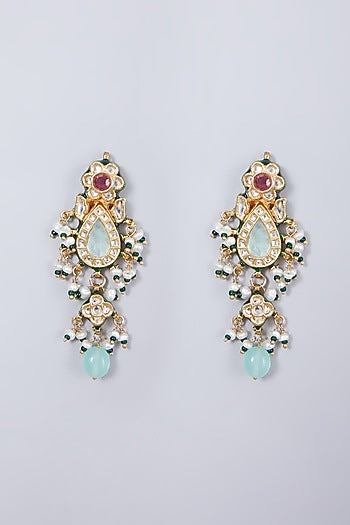 Gold Finish Turquoise Meenakari Pendant Necklace Set