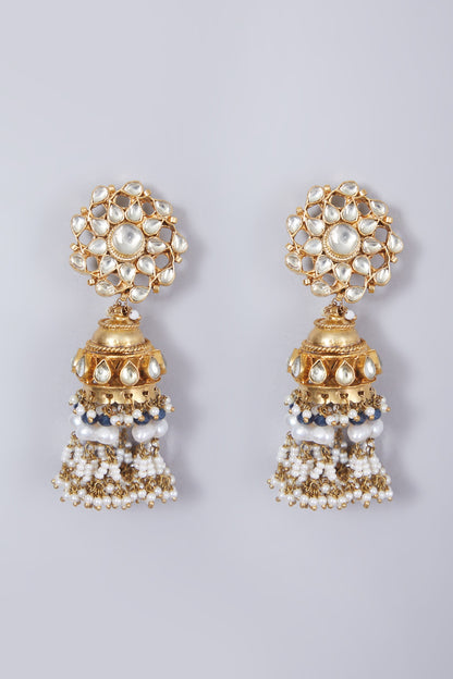 Gold Finish Kundan Polki & Pearl Choker Necklace Set
