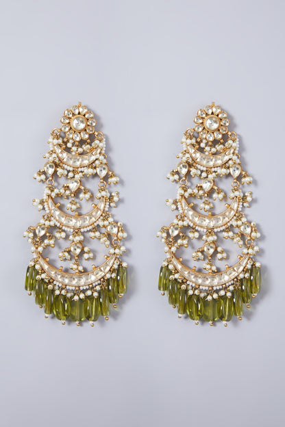 Gold Finish Kundan Polki Pendant Necklace Set