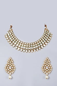 Gold Finish Kundan Polki Necklace Set