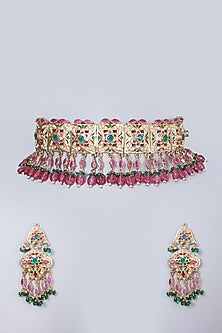 Gold Finish Jadau Choker Necklace Set