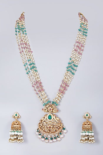 Gold Finish Kundan Polki Pendant Necklace Set