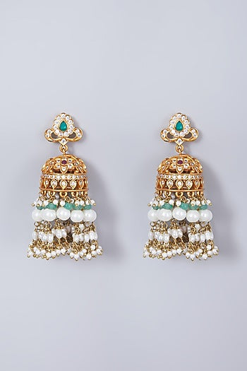 Gold Finish Kundan Polki Pendant Necklace Set