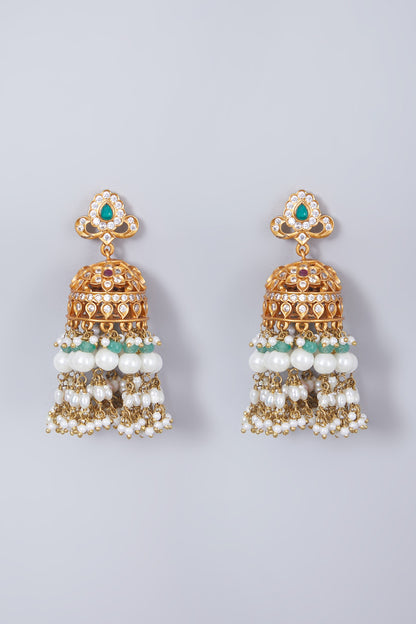 Gold Finish Kundan Polki Pendant Necklace Set