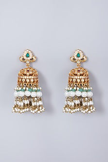 Gold Finish Kundan Polki Pendant Necklace Set