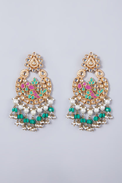 Gold Finish Kundan Polki Chandbali Earrings