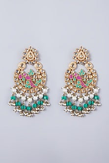 Gold Finish Kundan Polki Chandbali Earrings