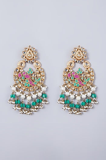Gold Finish Kundan Polki Chandbali Earrings