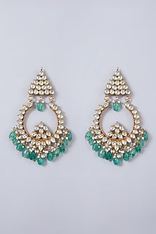 Gold Finish Chandbali Earrings With Kundan Polki