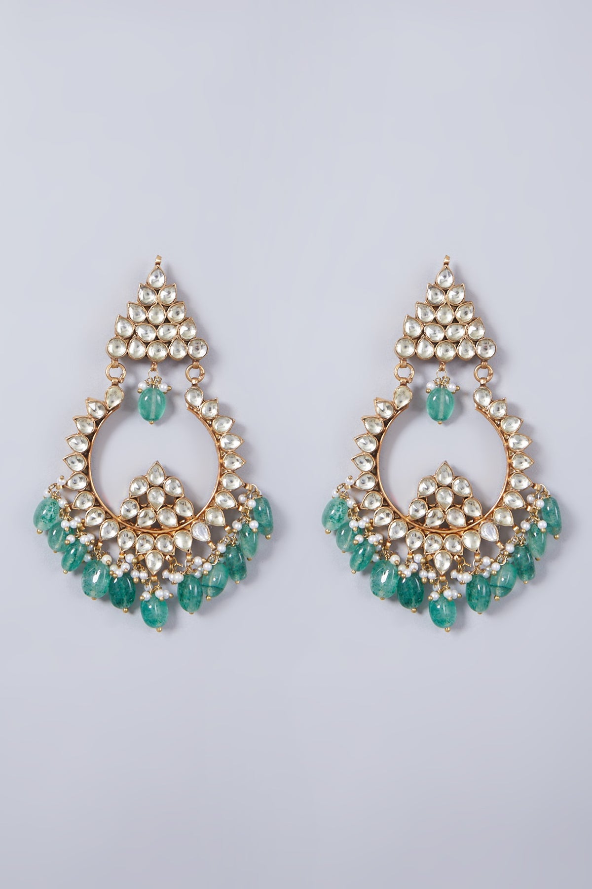 Gold Finish Chandbali Earrings With Kundan Polki