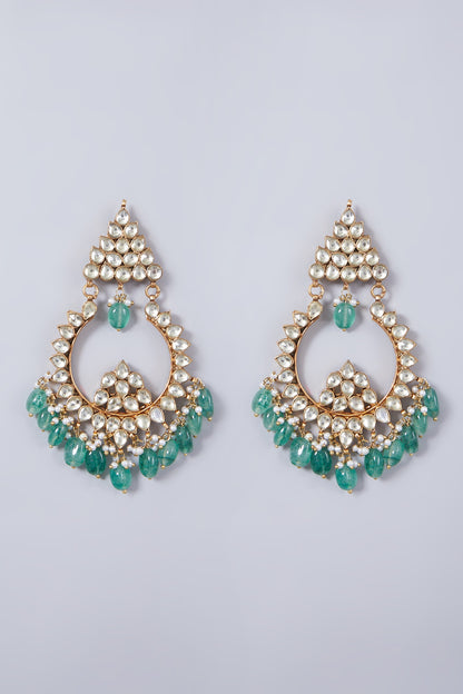 Gold Finish Chandbali Earrings With Kundan Polki