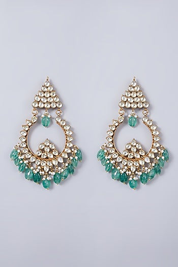 Gold Finish Chandbali Earrings With Kundan Polki
