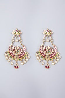 Gold Finish Kundan Polki Earrings