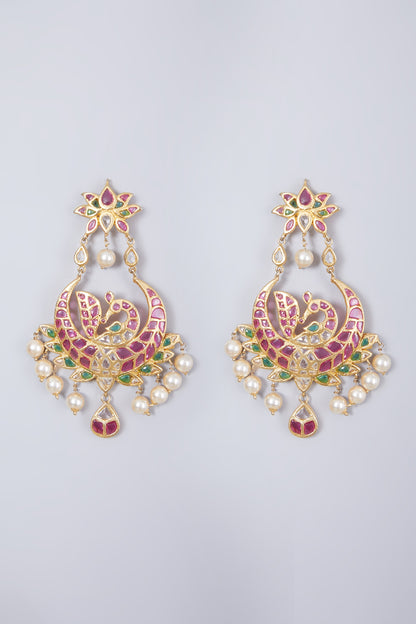 Gold Finish Kundan Polki Earrings