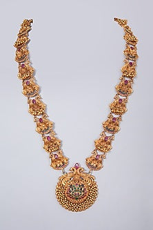 Gold Finish Ruby Pendant Necklace Set