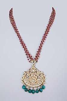Gold Finish Ruby & Kundan Polki Pendant Necklace Set