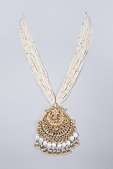 Gold Finish Pearls & Kundan Polki Pendant Necklace Set